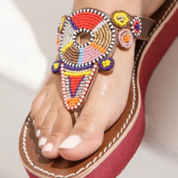 Anthropologie New Shibli SSR Leather Sandal Red Mix laidback London sandal 🌈 - Picture 4 of 11